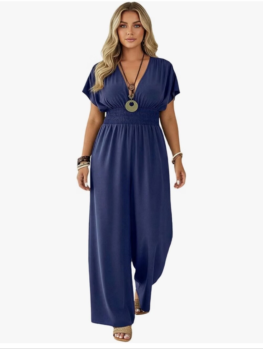 Deep V Neck Short Sleeve Jumpsuit